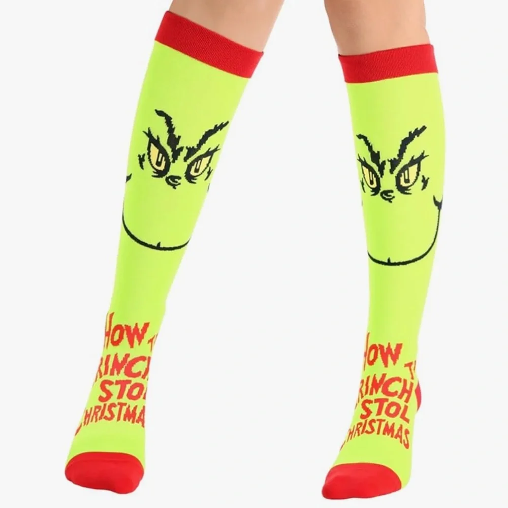 Grinch Christmas Themed Socks - Red and Green